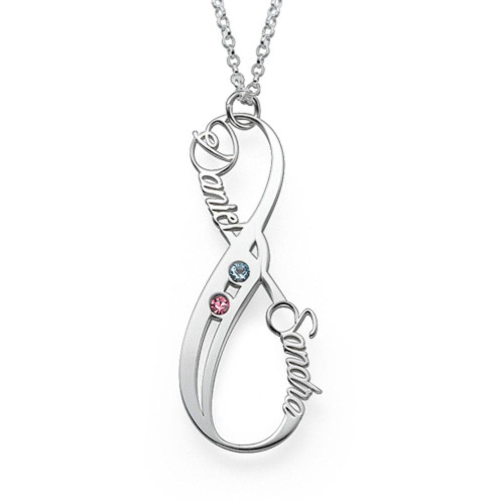 Vertical Infinity Name Necklace with Birthstones in Sterling Silver product photo