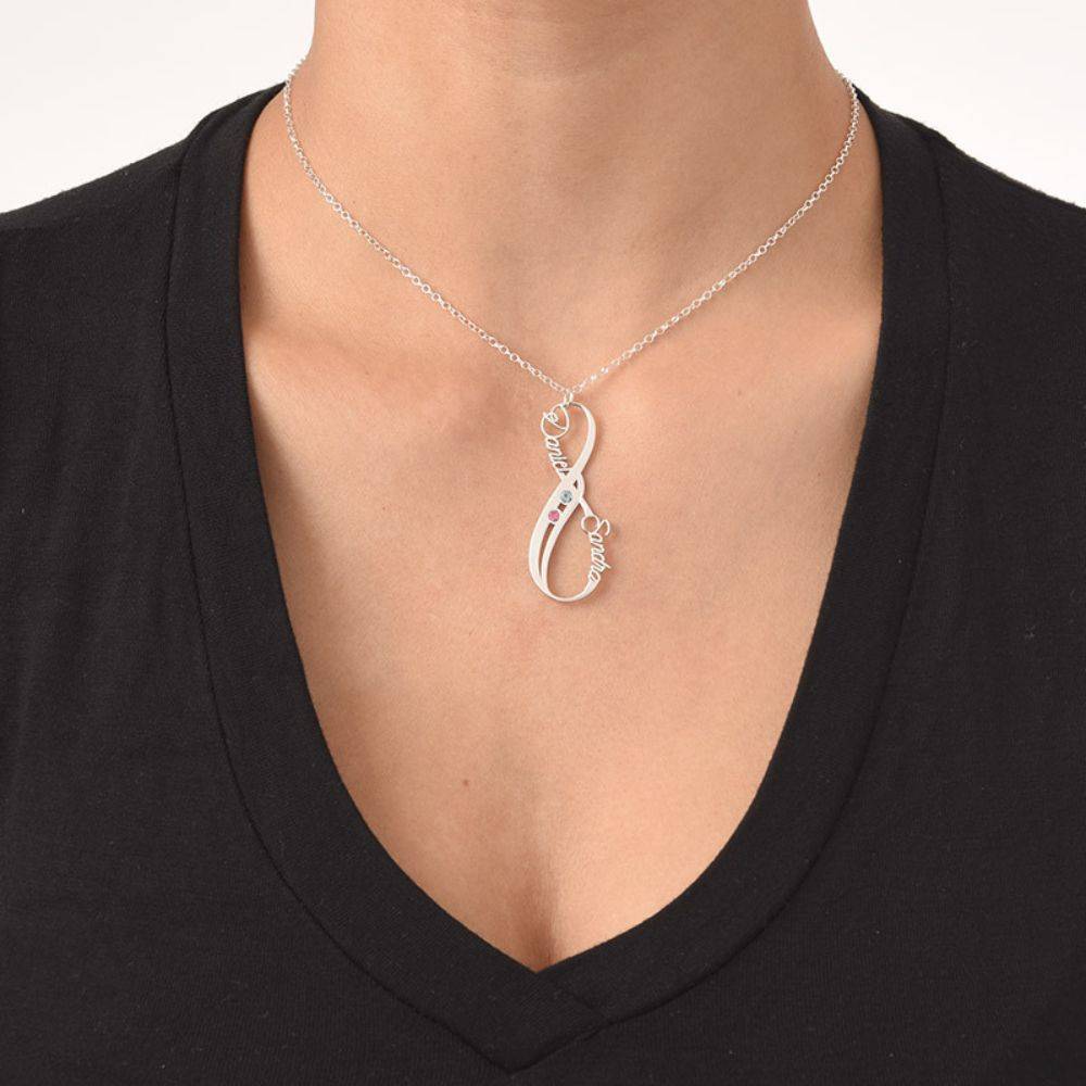 Vertical Infinity Name Necklace with Birthstones in Sterling Silver-2 product photo