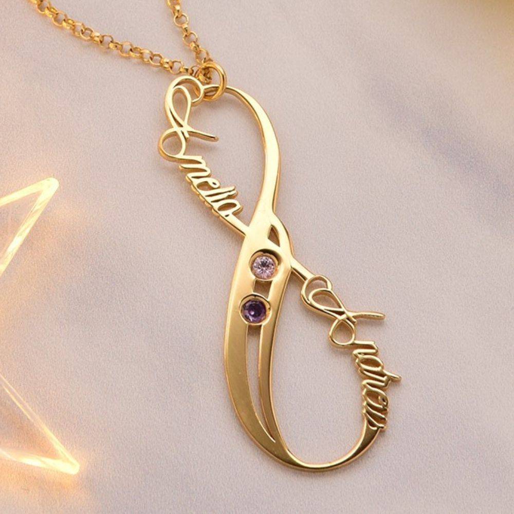 Vertical Infinity Name Necklace with Birthstones with in 18ct Gold Plating-2 product photo