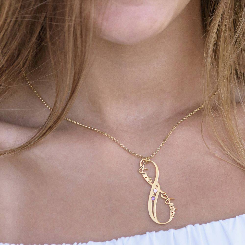 Vertical Infinity Name Necklace with Birthstones with Gold Plating-1 product photo