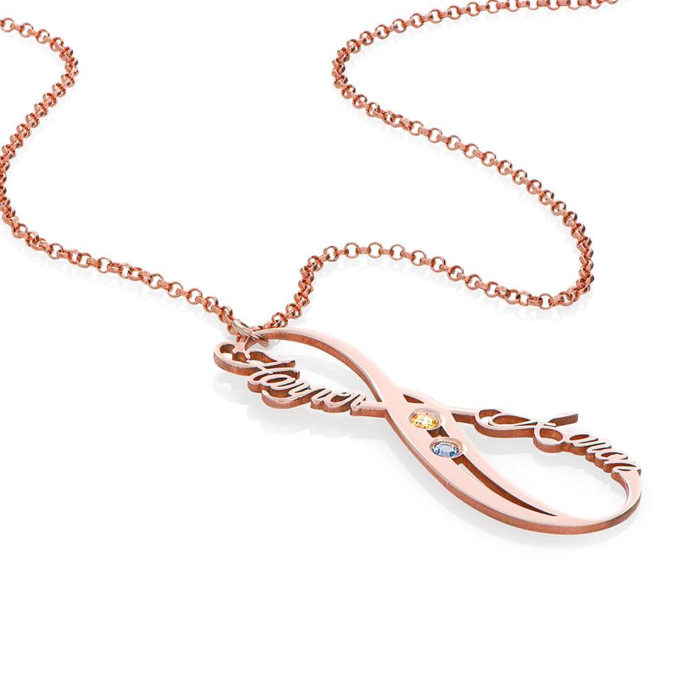 Collar Vertical Infinito con Nombres y Piedras de Nacimiento en Chapa de Oro Rosa-5 foto de producto