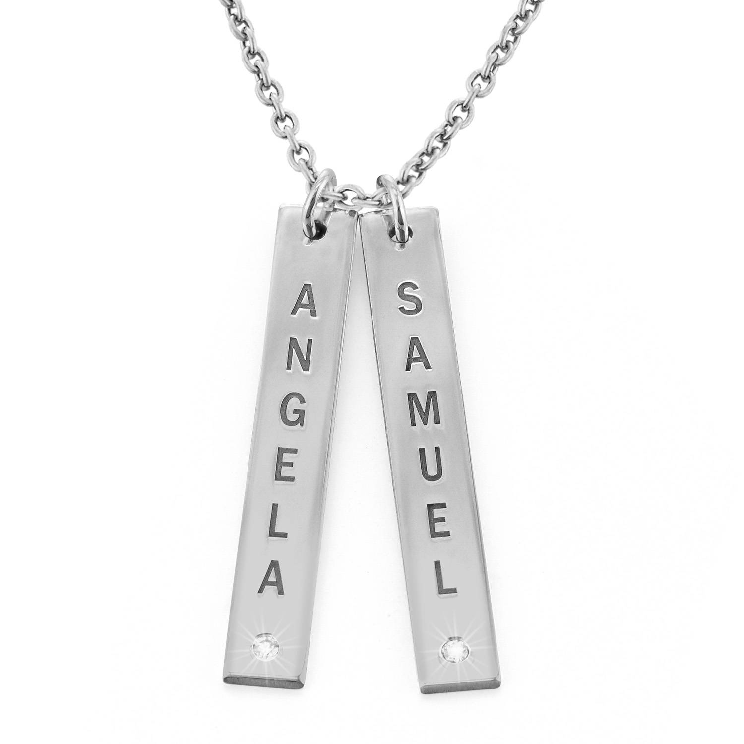 Vertical Sterling Silver Bar Necklace with Diamond-3 product photo