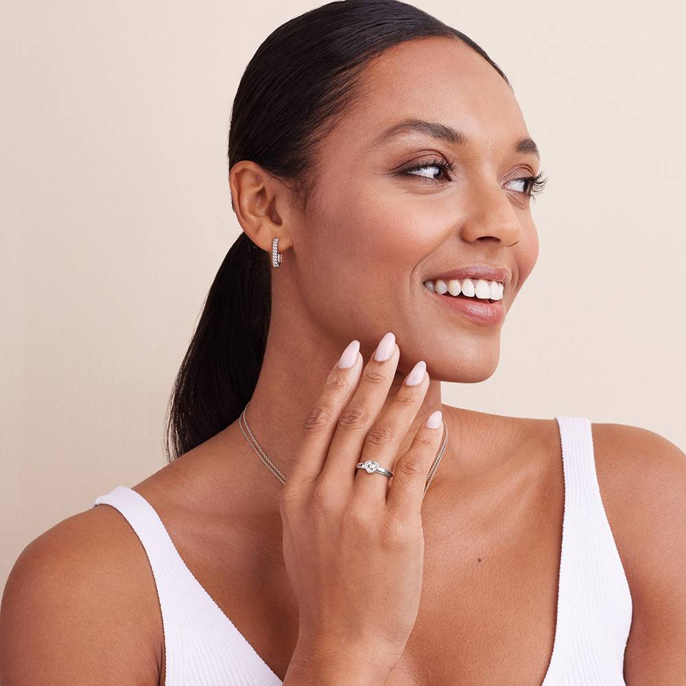 Bague Promise avec pierre en forme de cœur en zircon cubique en Argent 925-4 photo du produit