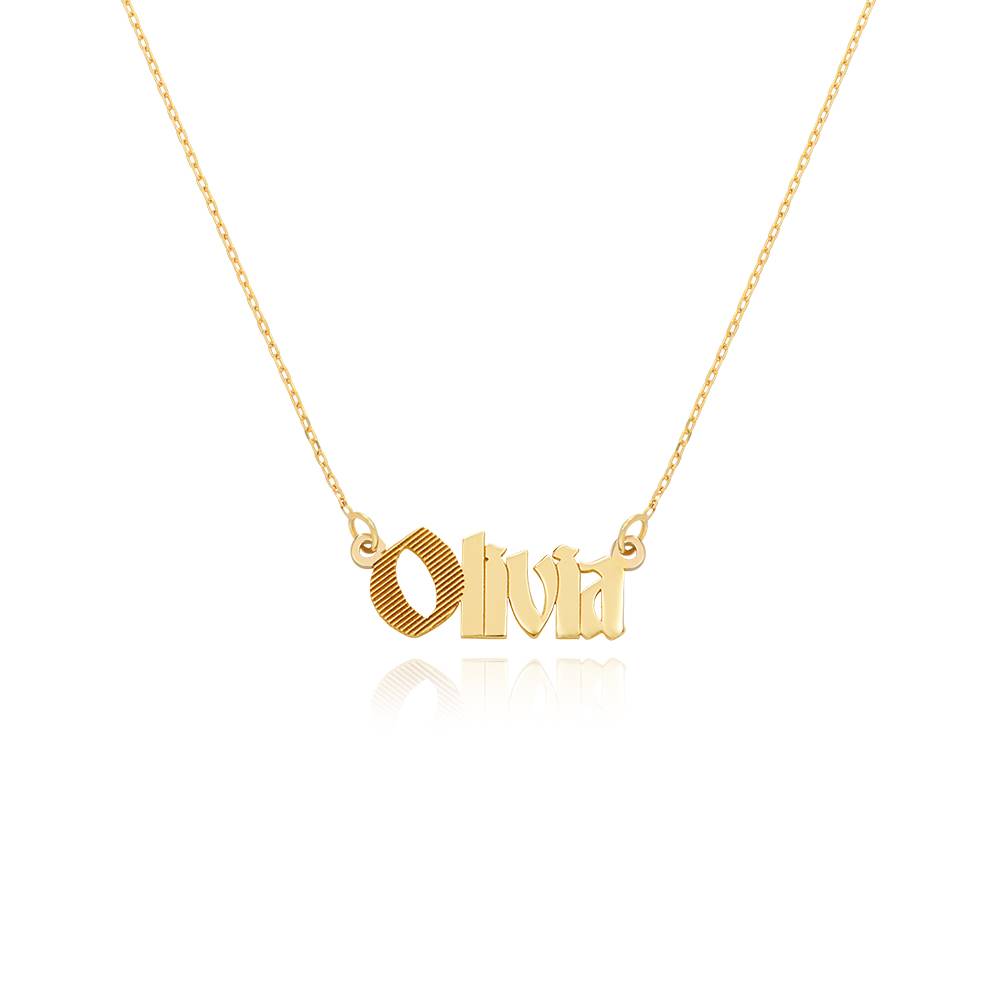 Wednesday Textured Gothic Name Necklace in 14K Yellow Gold-1 product photo