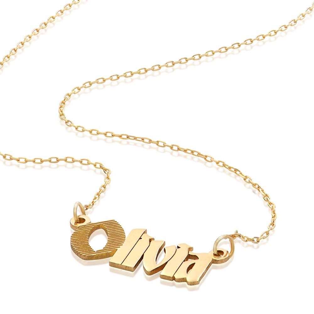 Wednesday Textured Gothic Name Necklace in 14K Yellow Gold-2 product photo