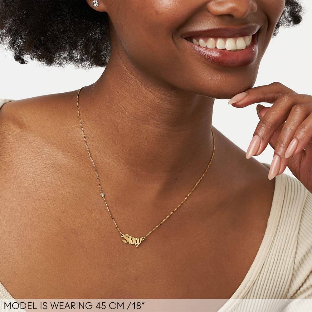 Wednesday Textured Gothic Name Necklace with Diamond in 18ct Gold Plating-4 product photo