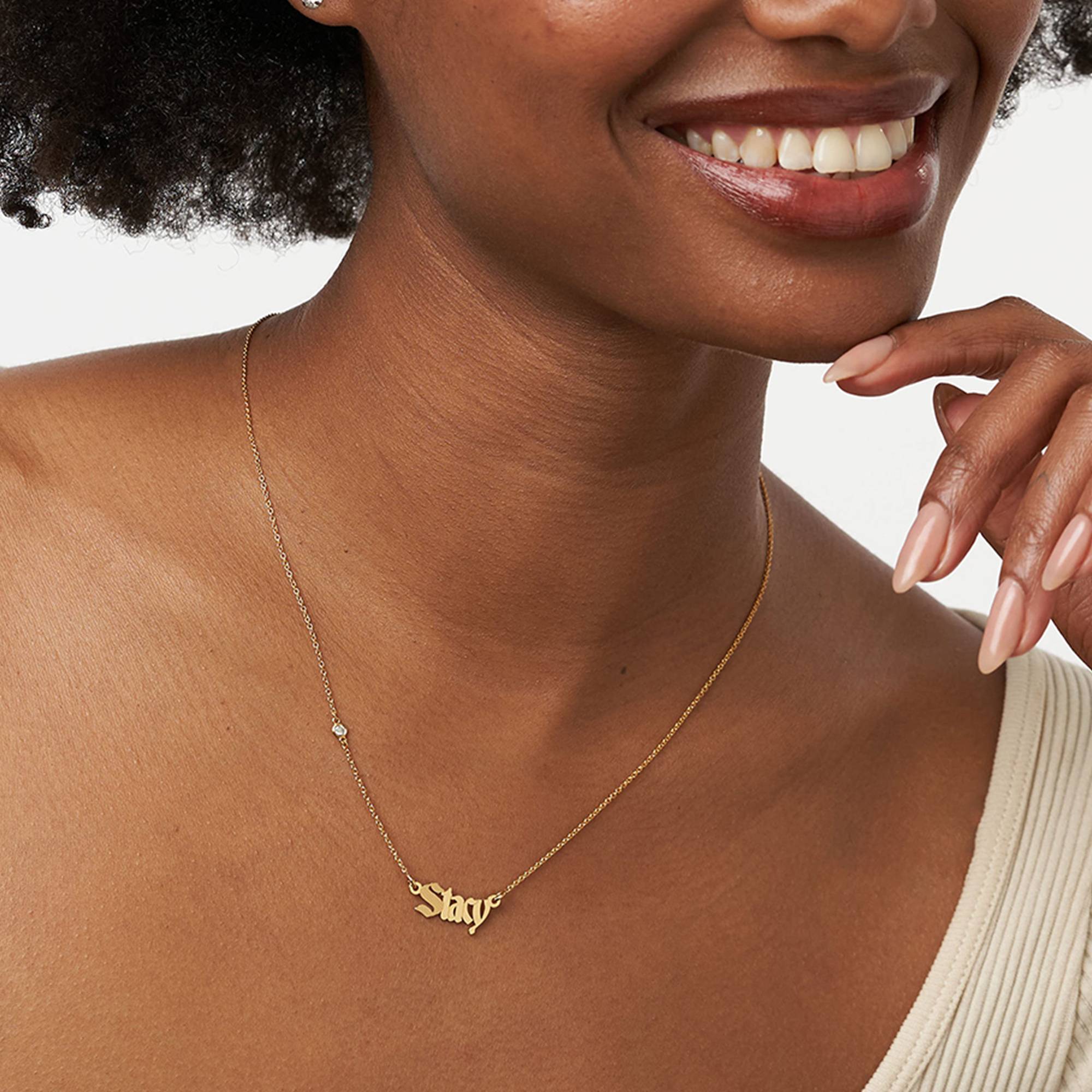 Wednesday Textured Gothic Name Necklace with Diamond in 18ct Gold Vermeil-5 product photo