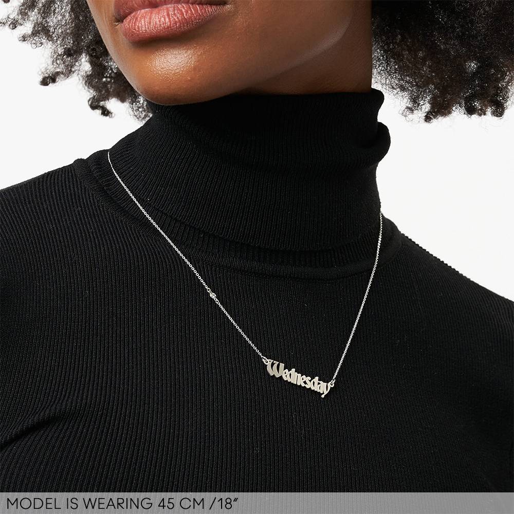 Wednesday Textured Gothic Name Necklace with Diamond in Sterling Silver-4 product photo