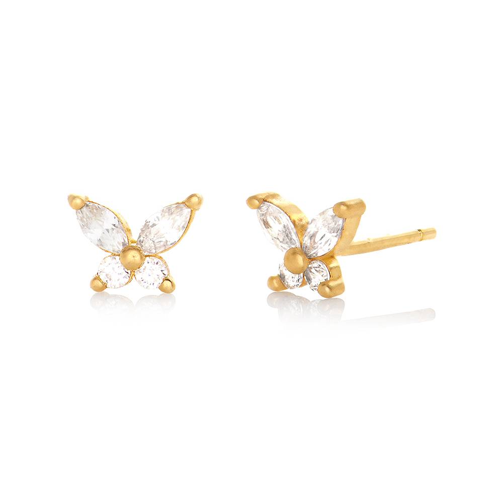 Whimsical Butterfly Stud Earrings with Cubic Zirconia in 18K Gold product photo