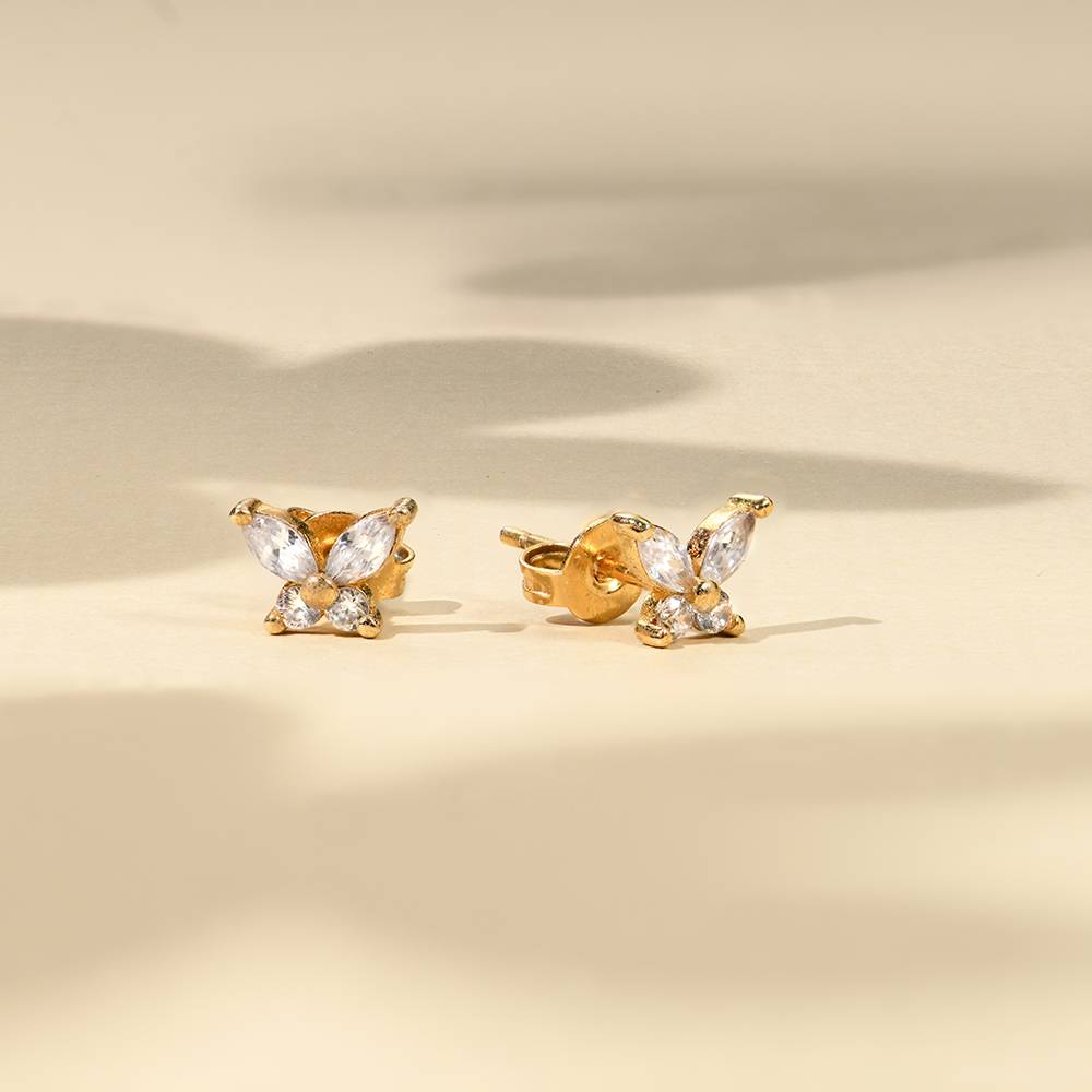 Whimsical Butterfly Stud Earrings with Cubic Zirconia in 18K Gold Plating-4 product photo