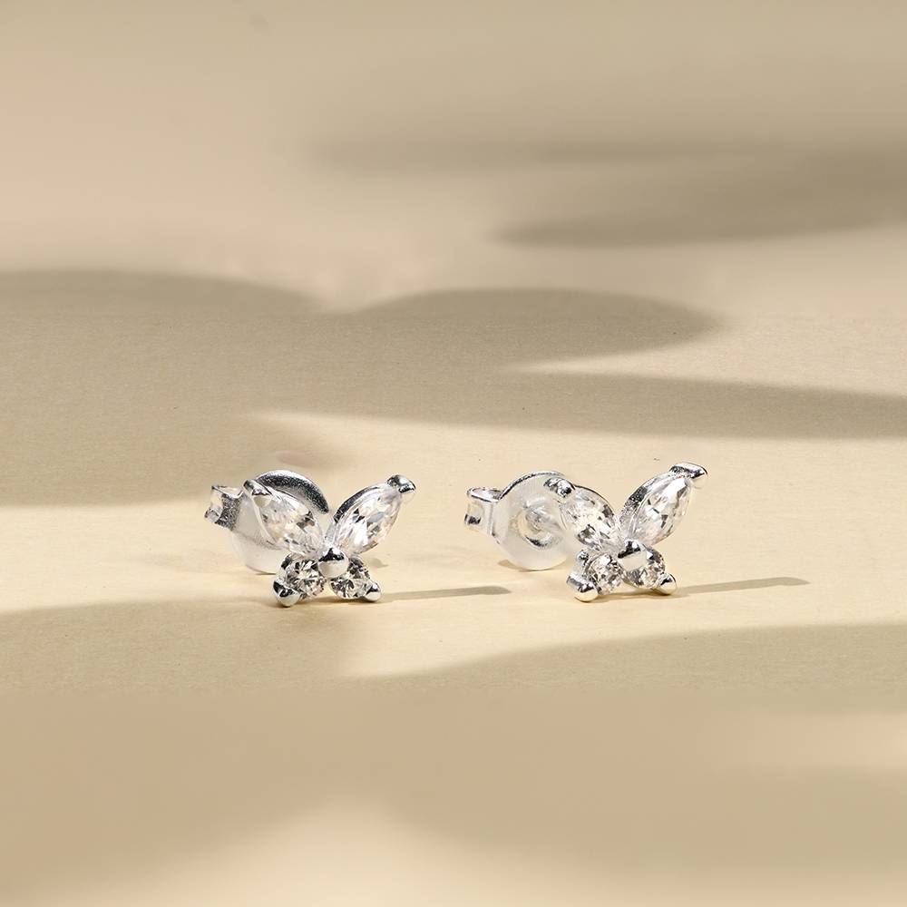 Whimsical Butterfly Stud Earrings with Cubic Zirconia in Sterling SIlver-6 product photo