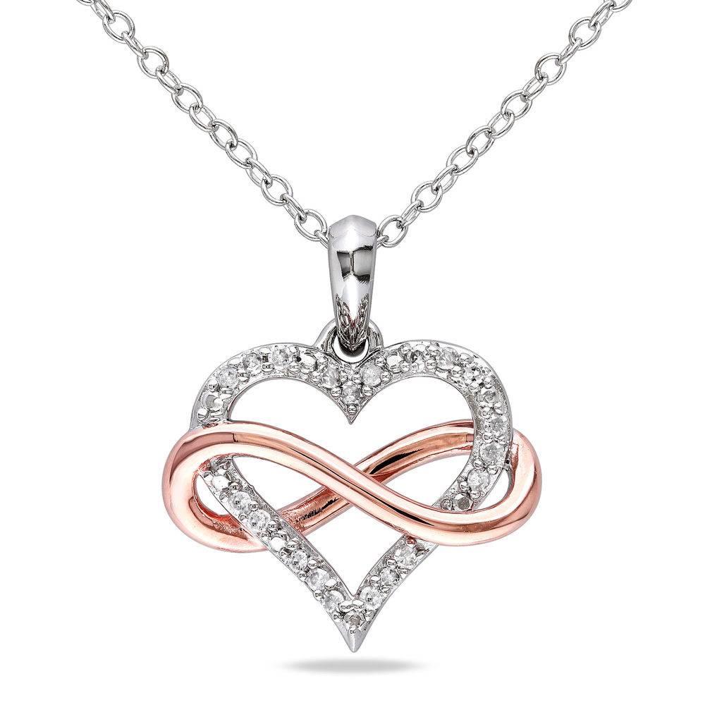 1/10 CT. T.W. Diamond Heart Pendant in Sterling Silver with Rose Gold Plated Infinity Interlocked-5 product photo