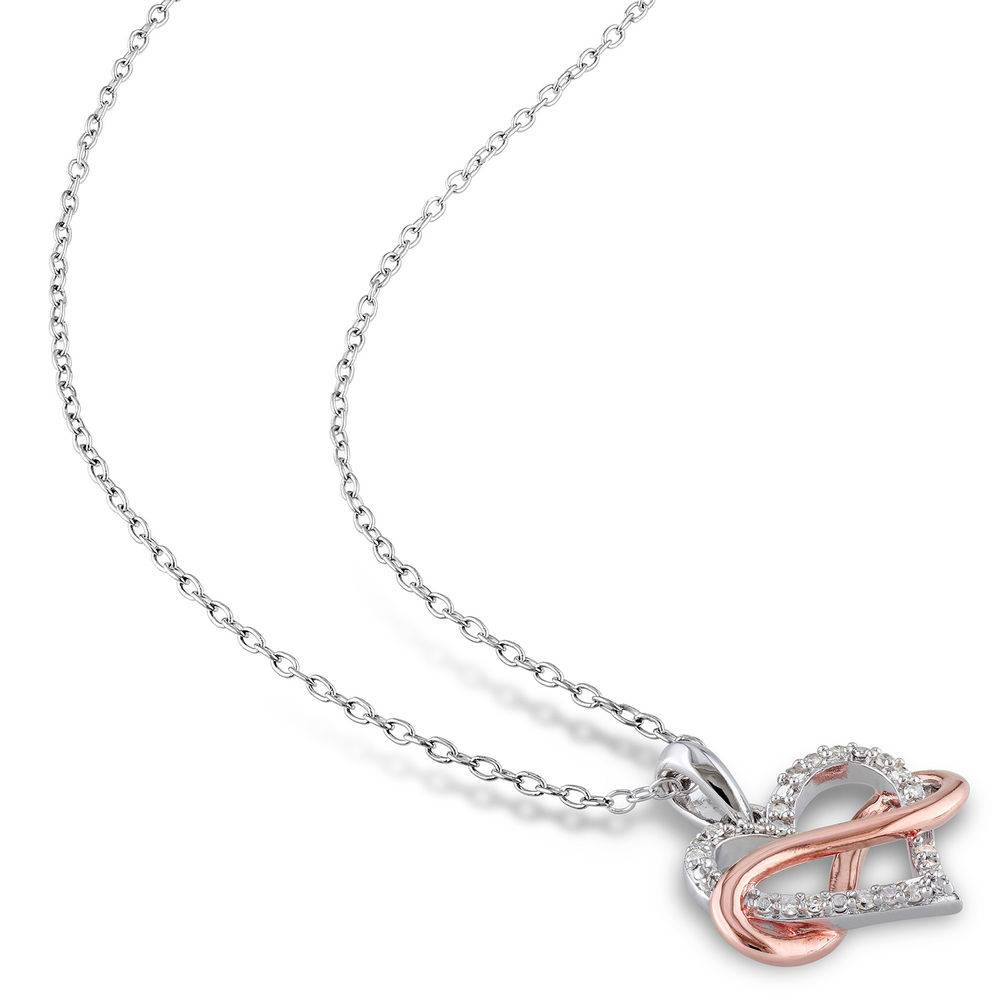 1/10 CT. T.W. Diamond Heart Pendant in Sterling Silver with Rose Gold Plated Infinity Interlocked product photo