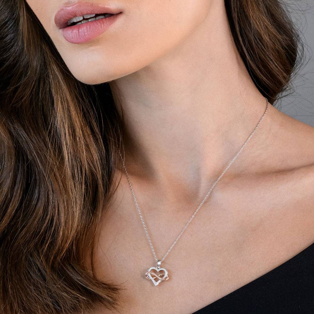 Diamond Heart Pendant Necklace in Sterling Silver with Rose Gold Plated Infinity Interlocked-2 product photo