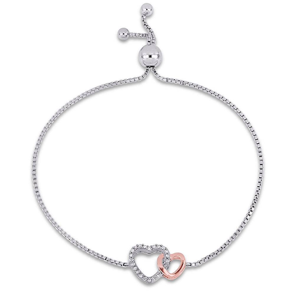 1/10 CT. T.W. Diamond Interlocked Hearts Bolo Bracelet in Sterling product photo
