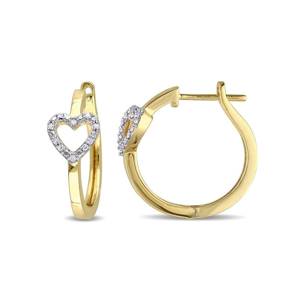 1/10 CT. T.W. Diamond Mini Heart Hoop Earrings in Gold Plated product photo