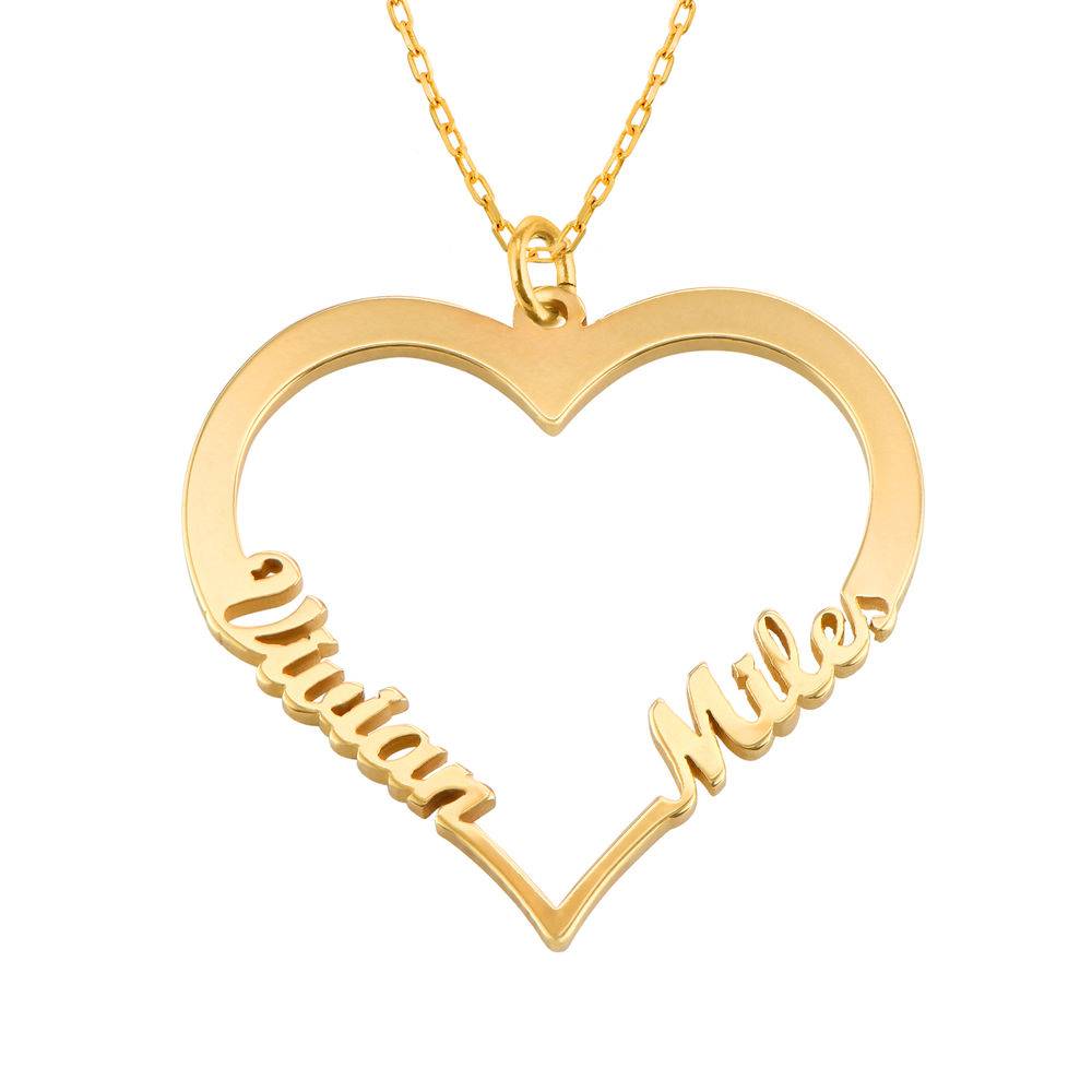 Contour Hartvormige Ketting met Twee Namen in 10k Goud