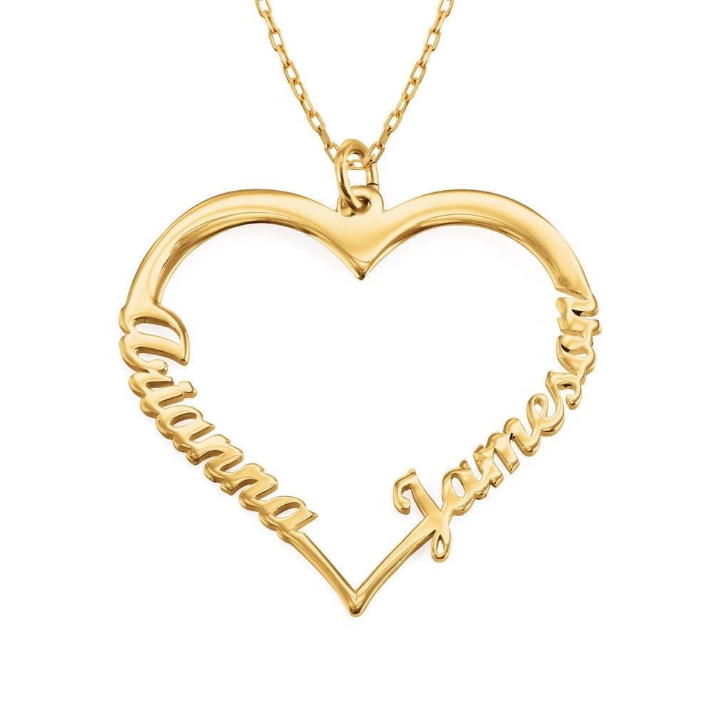 Collana con ciondolo Contour Heart con due nomi in oro 10k foto del prodotto