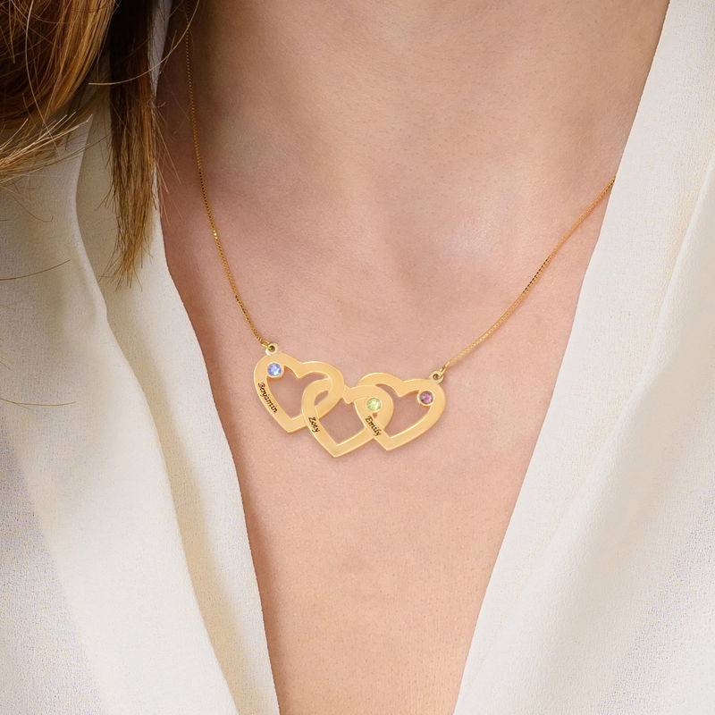 Collar Triple Corazón entrelazado con piedras en oro de 10K-2 foto de producto