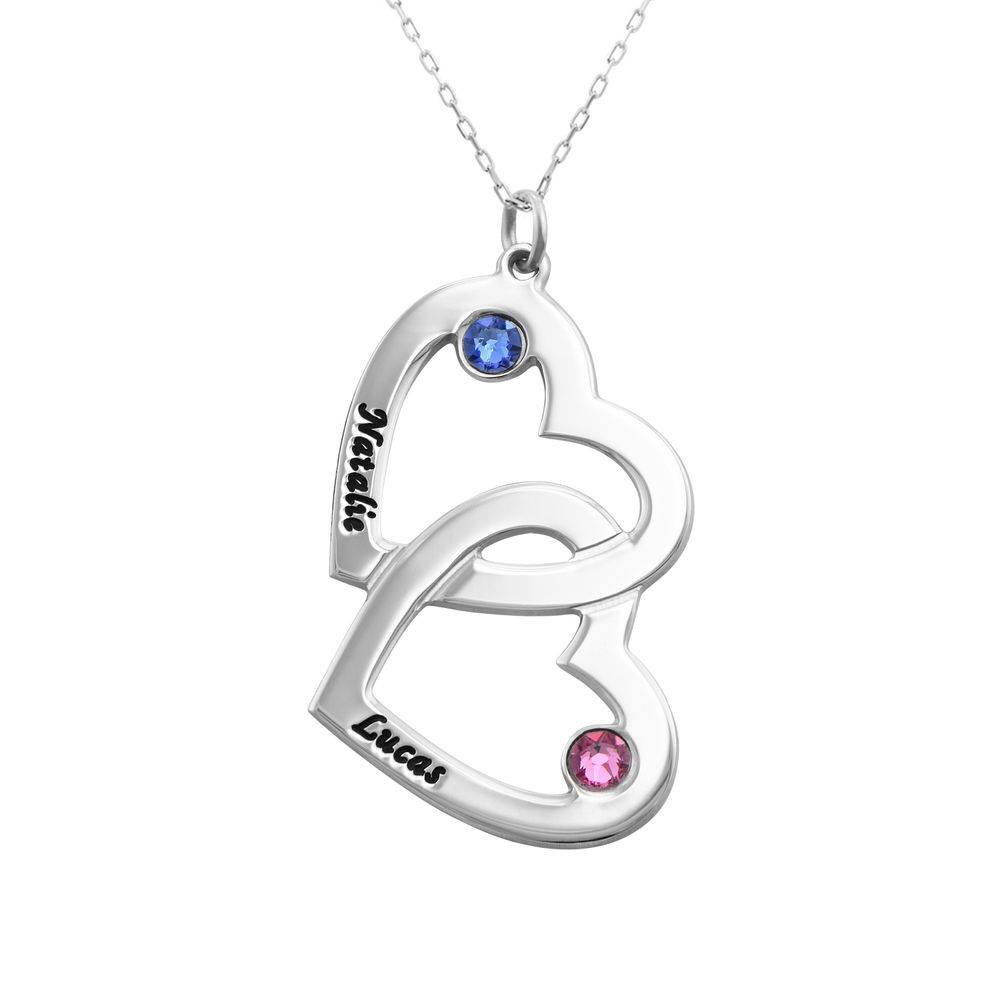 Gegraverde Hart in Hart Ketting met Geboortestenen in 10k Witgoud