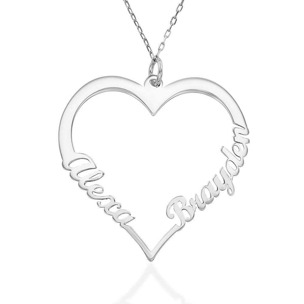 Contour Heart Pendant Necklace with Two Names in 10ct White Gold product photo