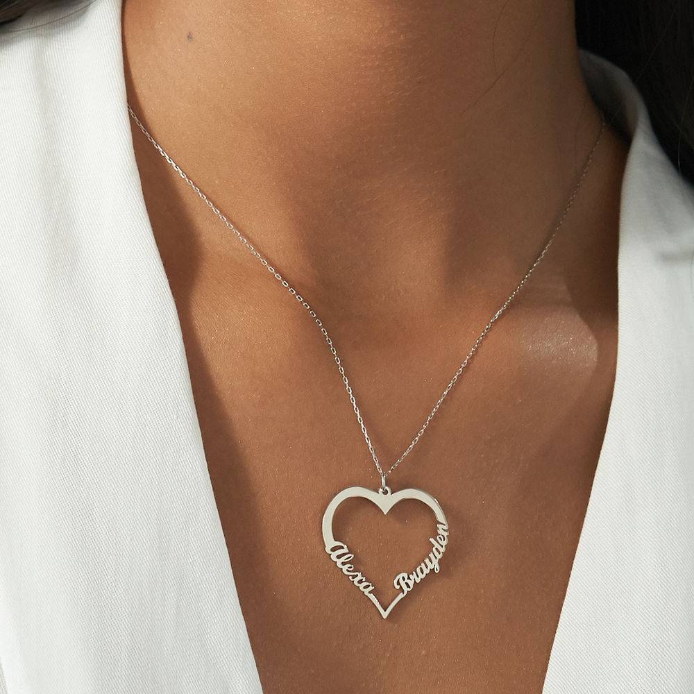 Contour Heart Pendant Necklace with Two Names in 10ct White Gold product photo