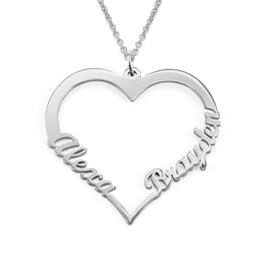 Contour Heart Pendant Necklace with Two Names in 10ct White Gold-5 product photo