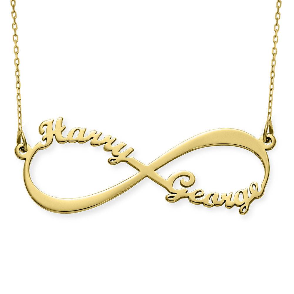 Infinity halskæde med navn i 10 karat guld produkt billede