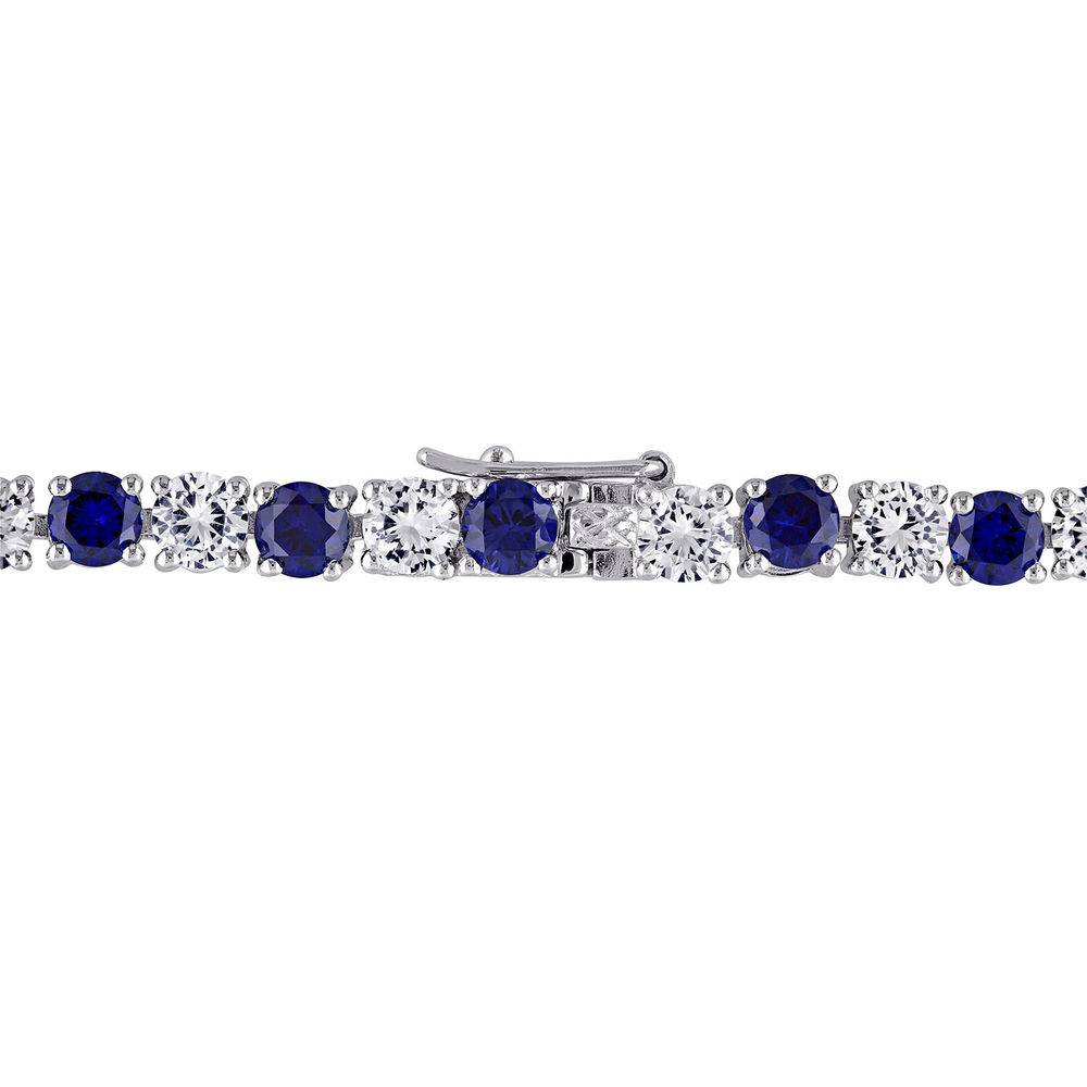 14 1/4 CT TGW Created Blue & White Sapphire Bracelet  in Sterling Silver-2 product photo