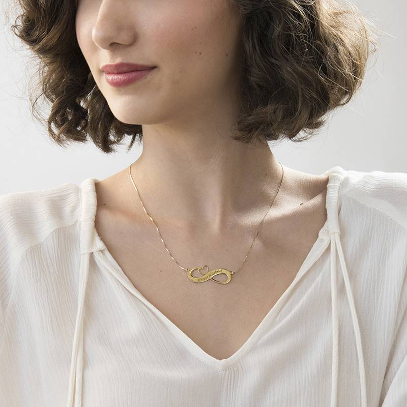 Engraved Infinity Necklace with Cut Out Heart in 14ct Gold-2 product photo