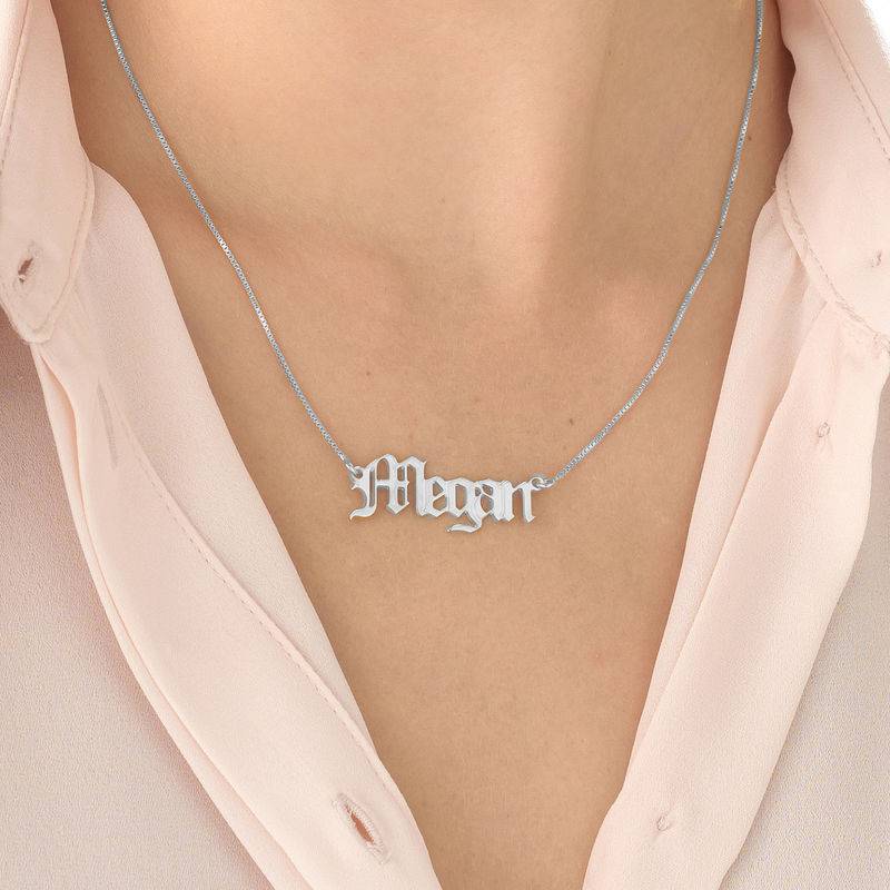 Old English Style Gothic Personalised Name Necklace in 14ct White Gold-1 product photo