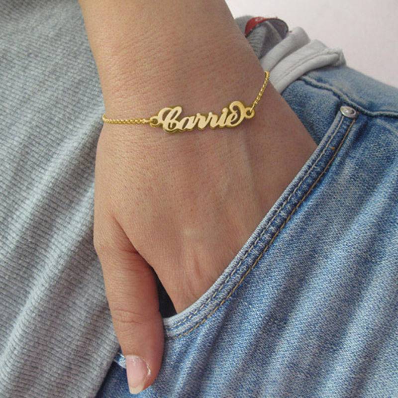 18k Gold-Plated Sterling Silver "Carrie" Style Name Bracelet / Anklet-3 foto del prodotto