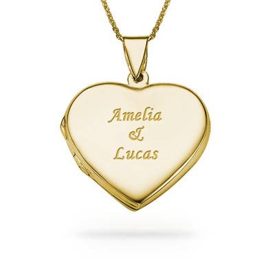 Engraved Heart Locket Necklace in 18ct Gold Plating product photo
