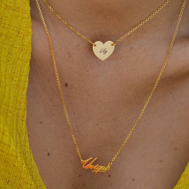 Collar Corazón Grabado Chapado en Oro 18k-2 foto de producto