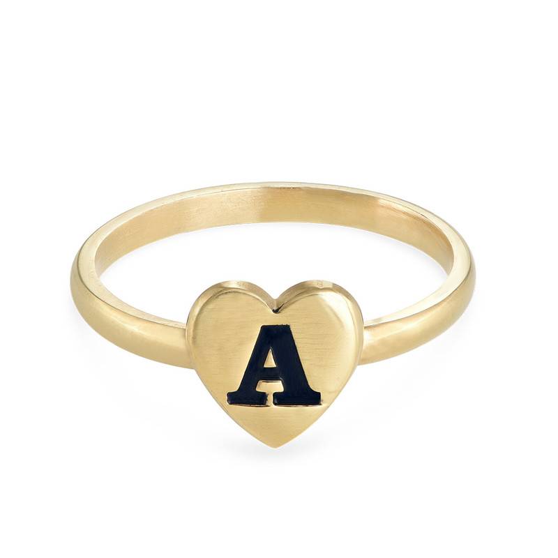 Stapelbar ring med bokstav och hjärta i 18K guldplätering-1 produktbilder