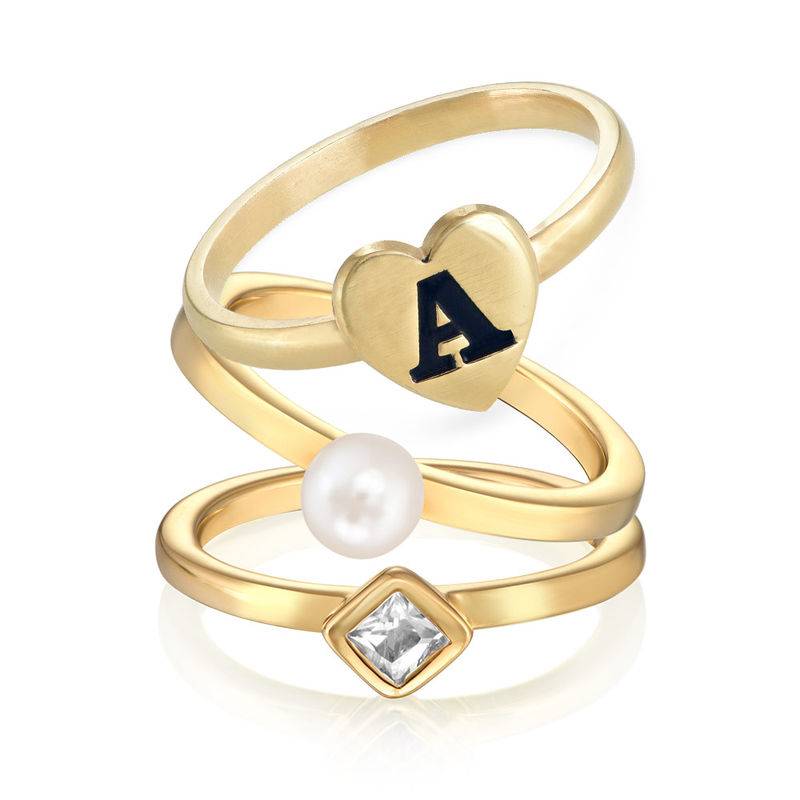 Heart Initial Stacking Ring in 18ct Gold Plating-3 product photo