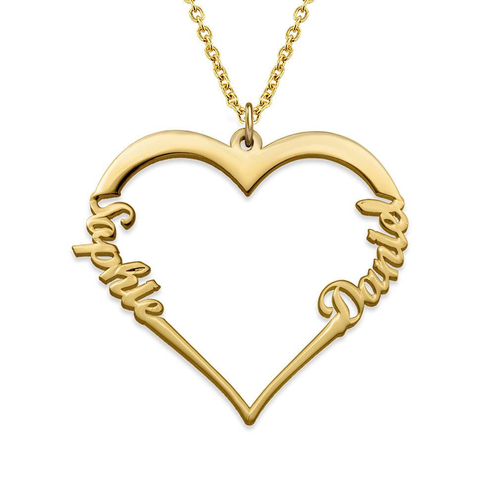 Contour Heart Pendant Necklace with Two Names in 18ct Gold Plating product photo