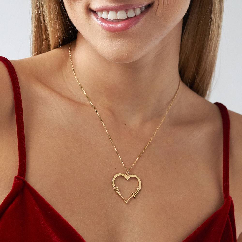 Collana con ciondolo Contour Heart con due nomi placcata in oro 18k-2 foto del prodotto