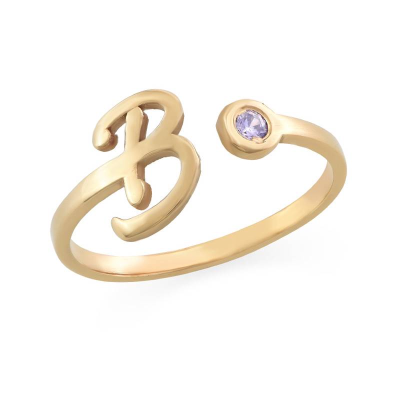 Offener Initial-Ring mit Geburtsstein - 750er vergoldetes Silber Produktfoto