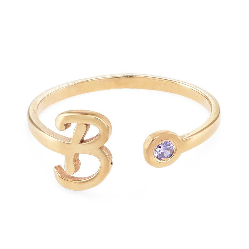 18ct Gold Plated Open Initial Birthstone Ring-2 product photo