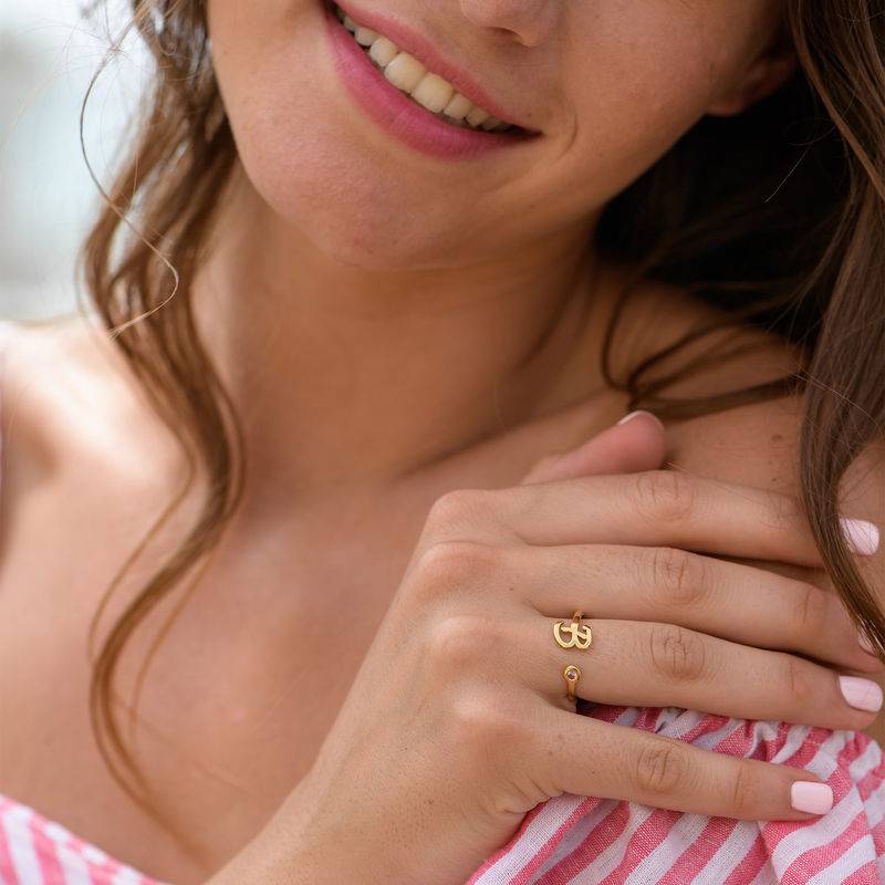 18K Gold Plated Open Initial Birthstone Ring-1 product photo