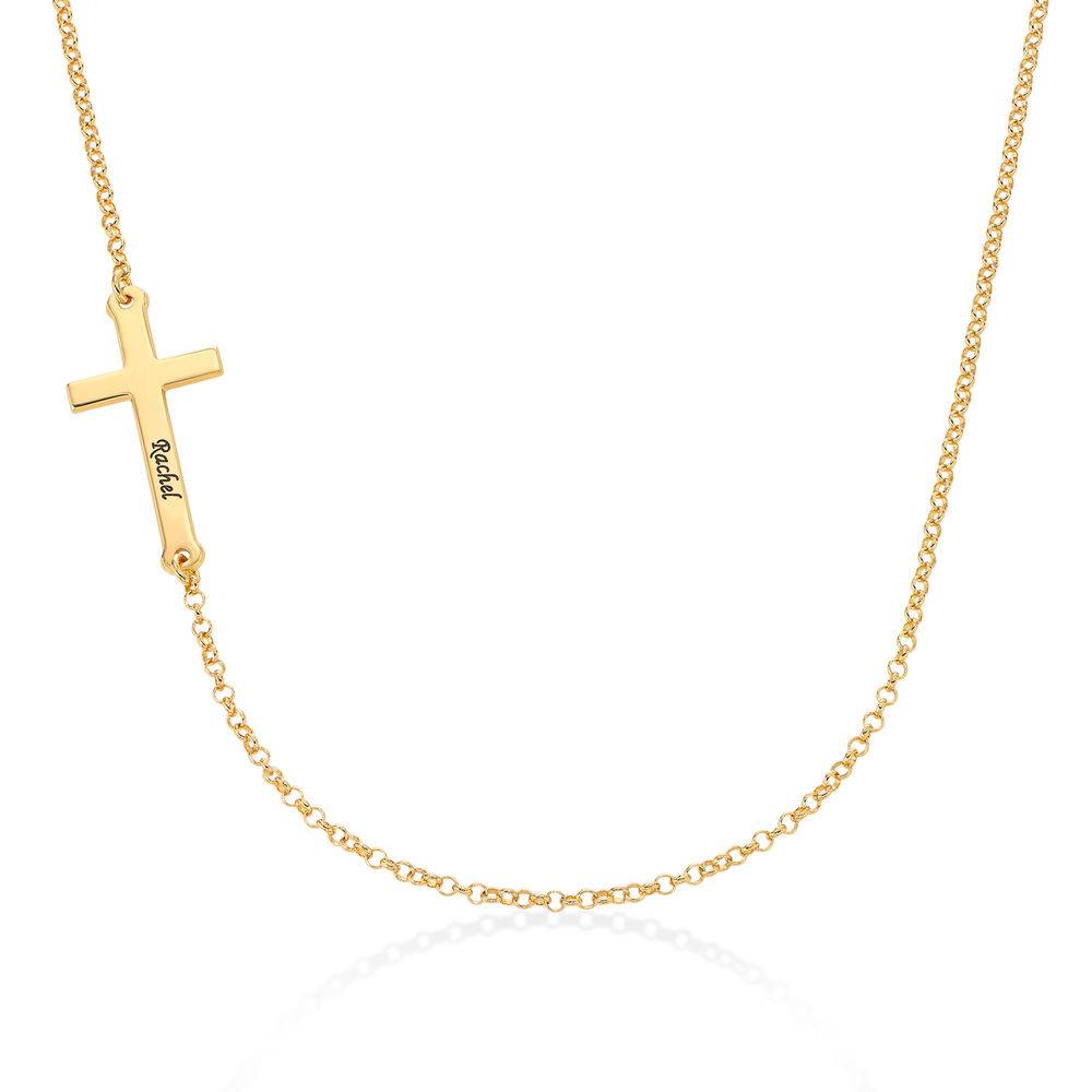 Engraved Sideways Cross Necklace - 18ct Gold Plated product photo