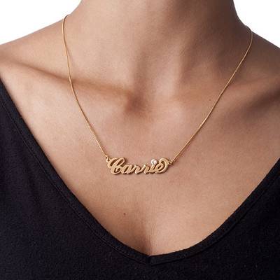 18ct Gold-Plated Silver Name Necklace with Birthstone product photo