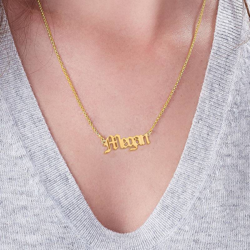 18k Gold-Plated Silver Old English Name Necklace-3 product photo