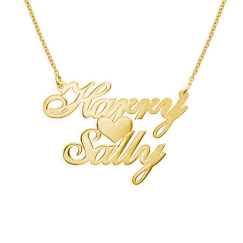 Two Names & Heart Pendant Necklace in 18ct Gold Plating product photo