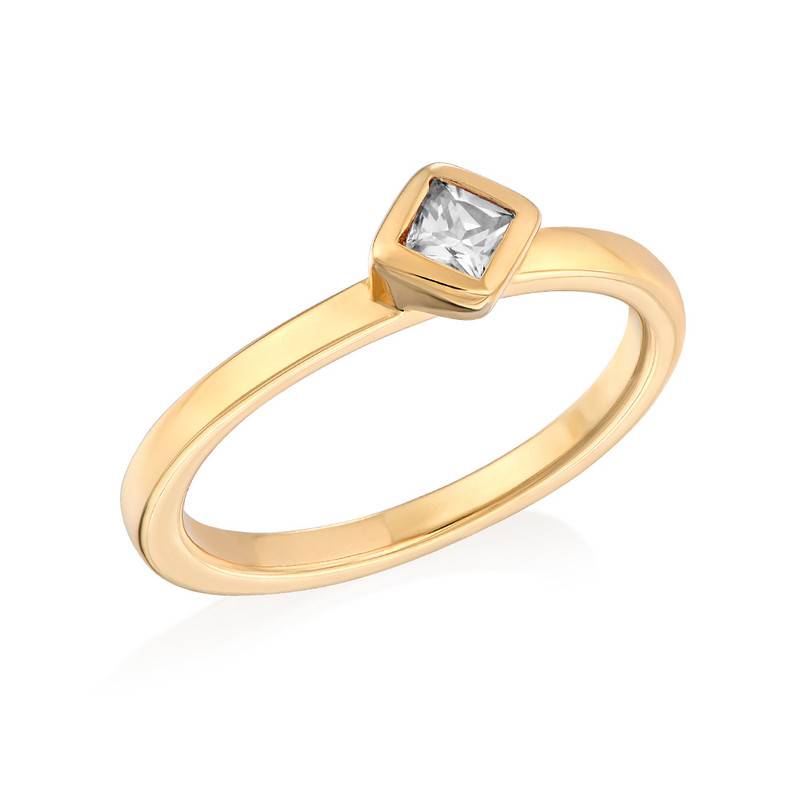 18K Gold Plated Stackable Crystal Clear Rhombus Ring product photo