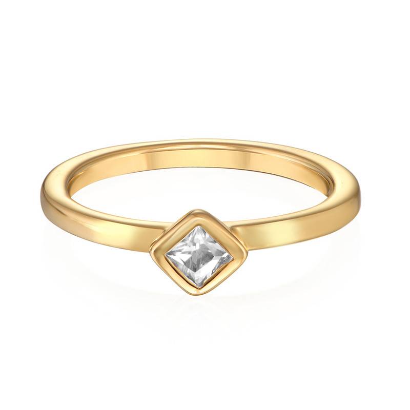 18K Gold Plated Stackable Crystal Clear Rhombus Ring-3 product photo