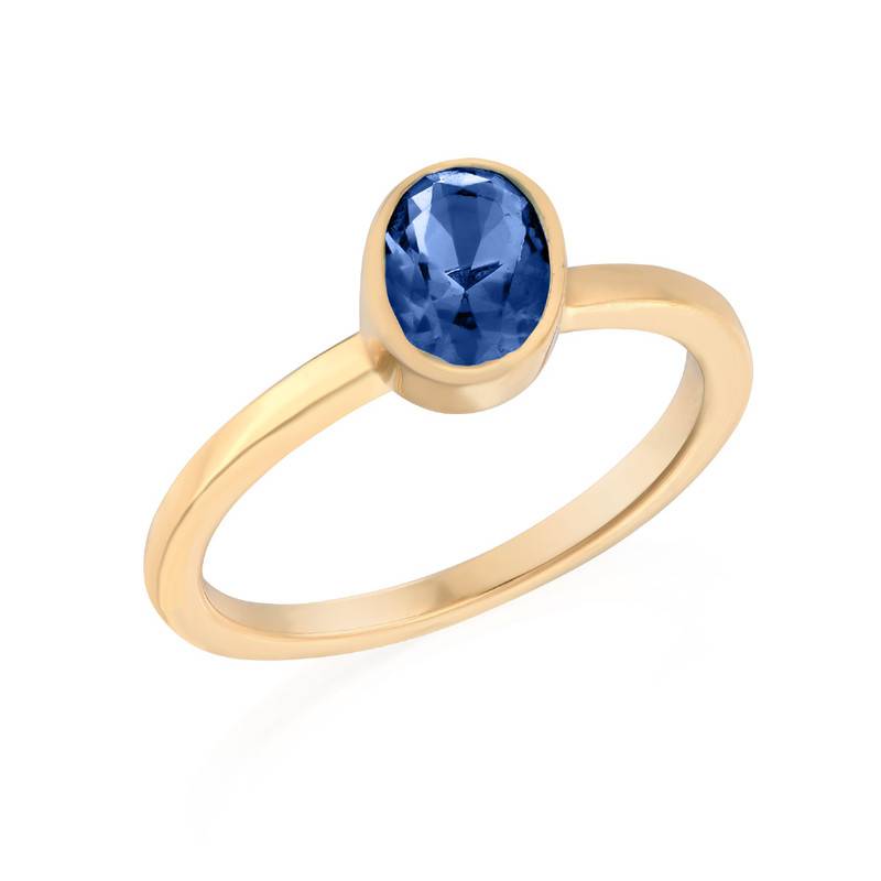 18k Gold Plated Stackable Oval Blue Sapphire Ring product photo