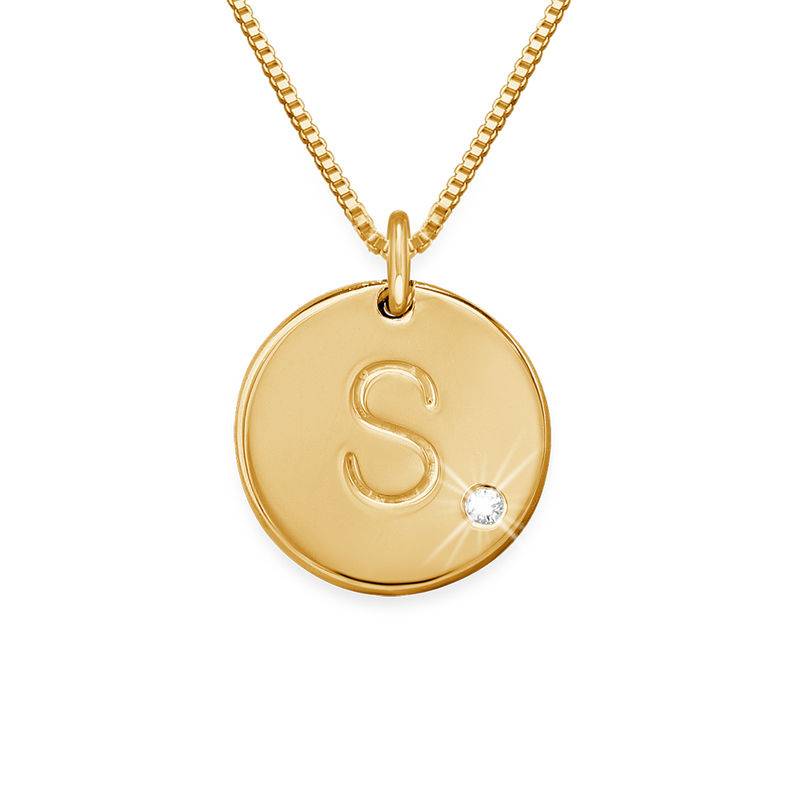 18k Gold Vermeil Charm Necklace with Initial and Diamond product photo