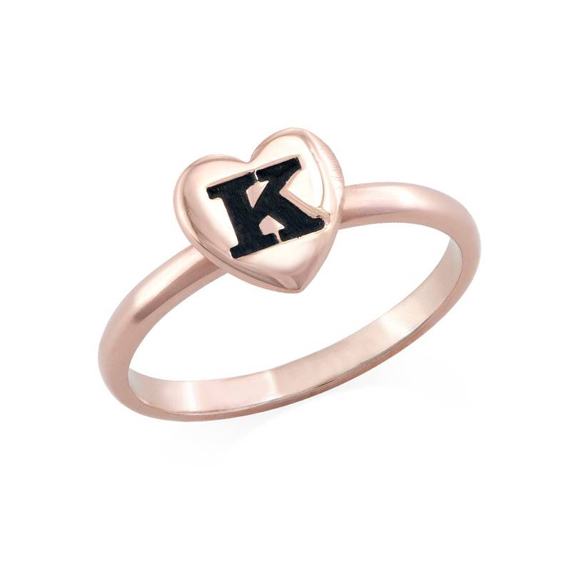 18K Rose Gold Plated Heart Initial Stacking Ring product photo